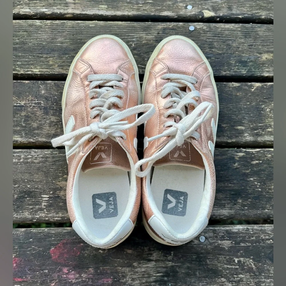 Anthropologie VEJA Rose Gold Metallic Esplar Sneakers - Picture 7 of 12
